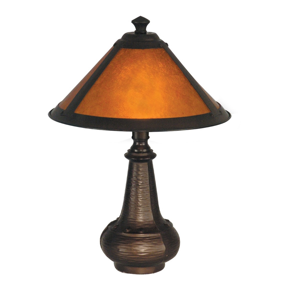16" Antique Bronze Amber Hunter Accent Table Lamp with Mica Cone Shade