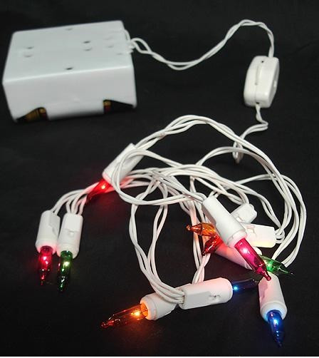 10 Ct Battery Operated Multi Mini Christmas Lights 4.6 ft White Wire