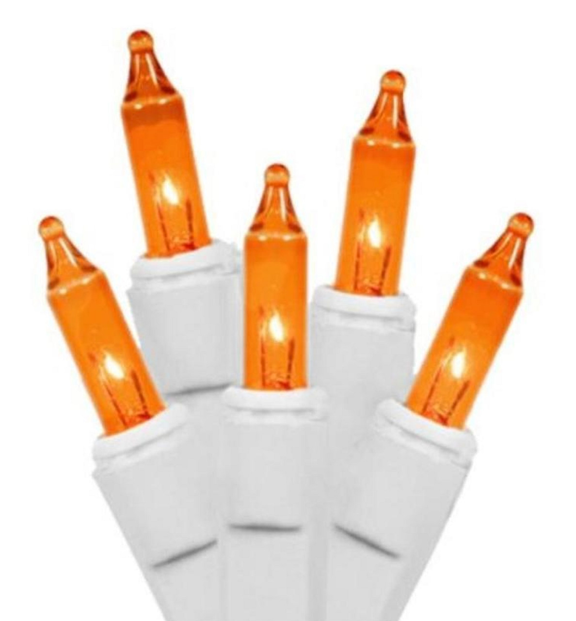 50Count Orange Steady Mini Christmas Light Set, 9.1ft White Wire
