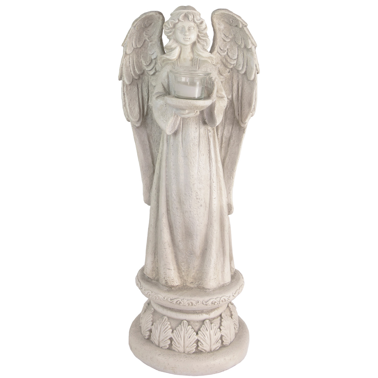 22 5 Gray Standing Religious Angel With Bird Bath Votive Candle Holder Outdoor Garden Statue Christmas Central