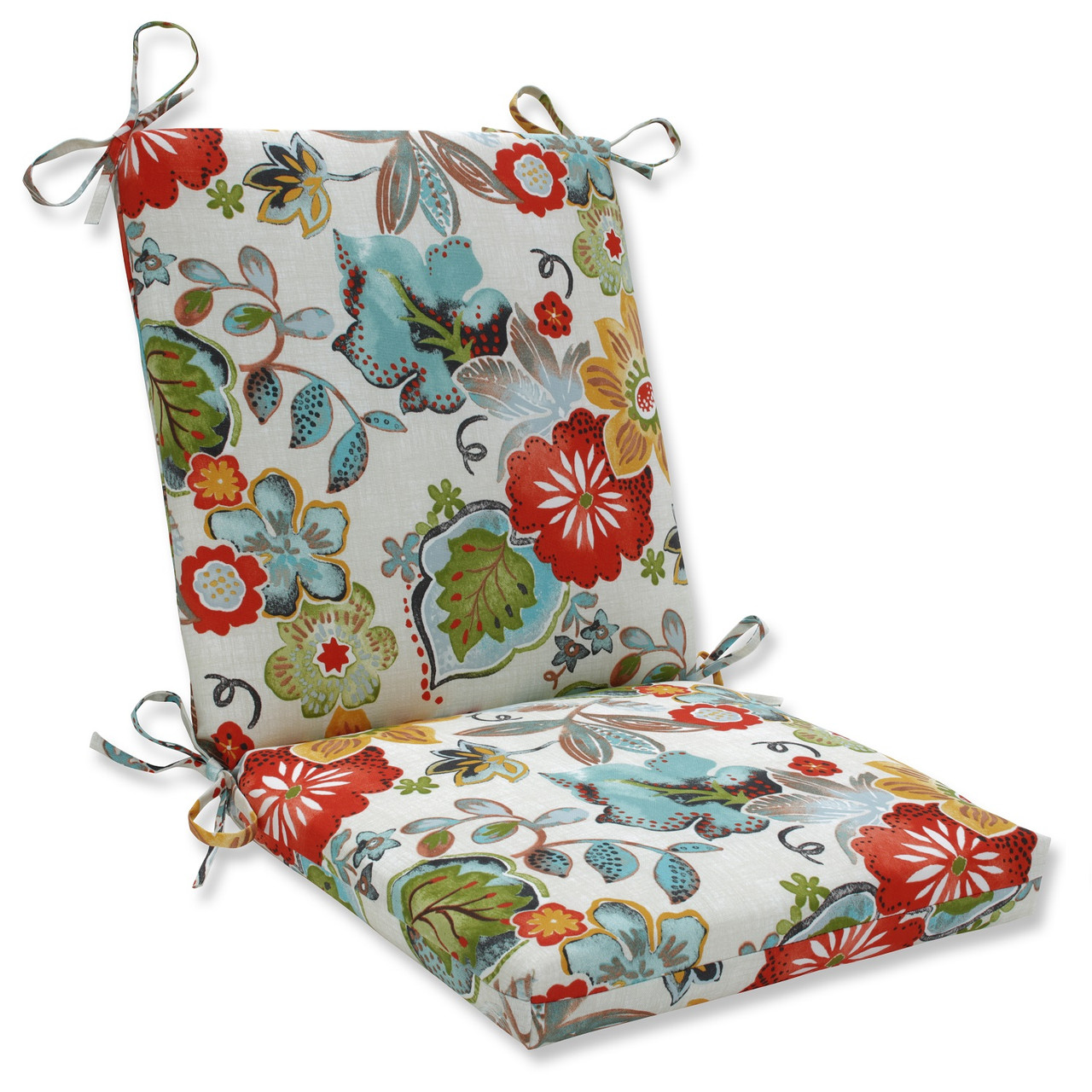 36.5 Baby Blue Red Floral Outdoor Patio Chair Cushion with Ties