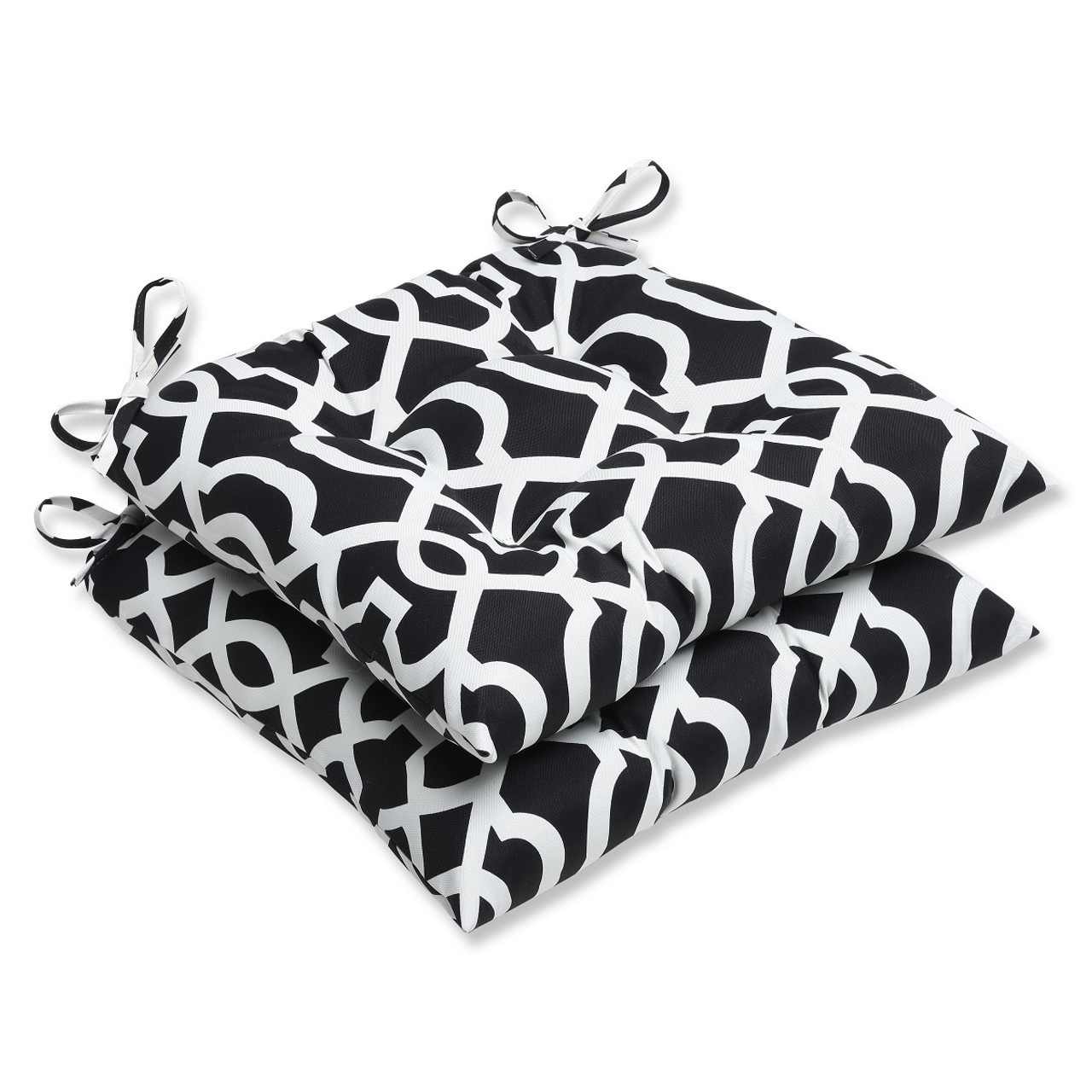 Set of 2 Black & White Outdoor Tufted Patio Chair Cushions 19 ...