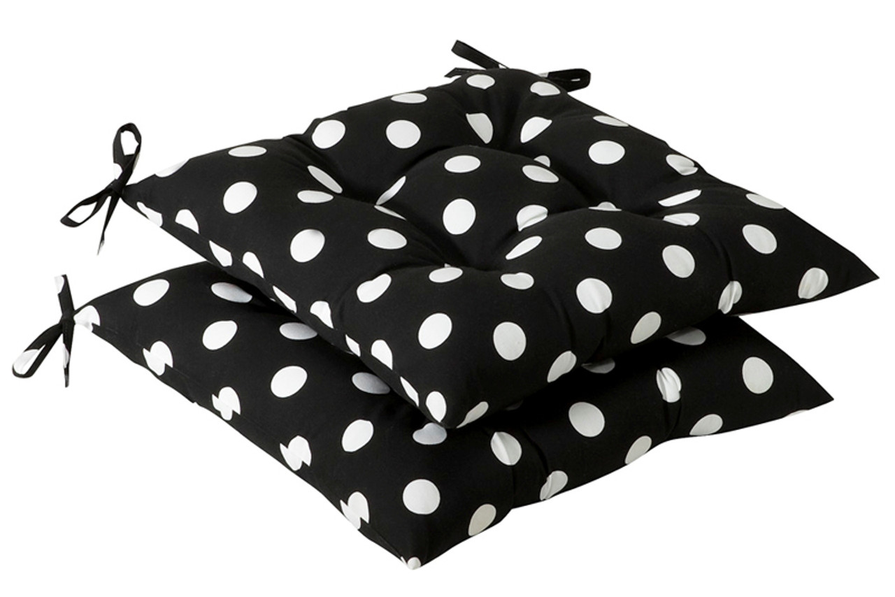 Set of 2 Black White Polka Dotted Reversible Outdoor Patio