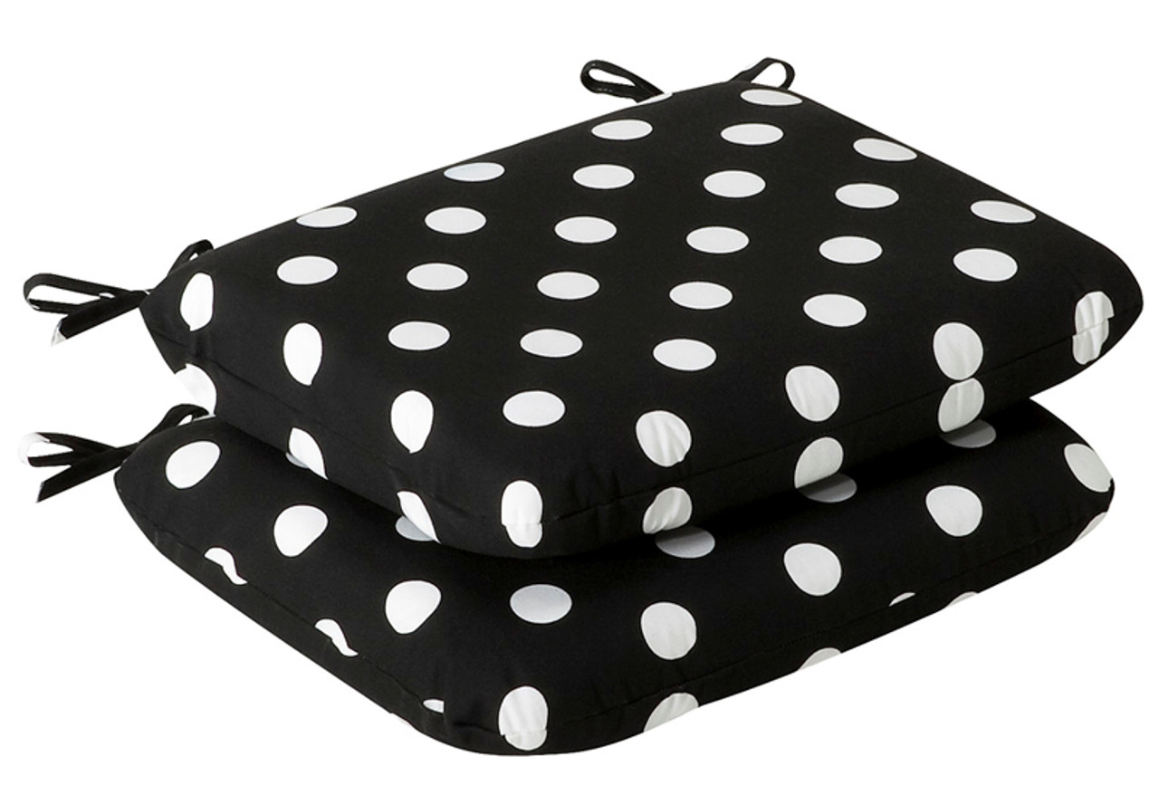 2ct Outdoor Patio Chair Seat Cushions Black White Polka Dot