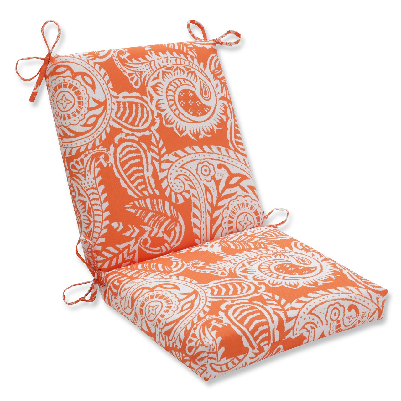 Paisley Outdoor Patio Chair Cushion White Coral Orange