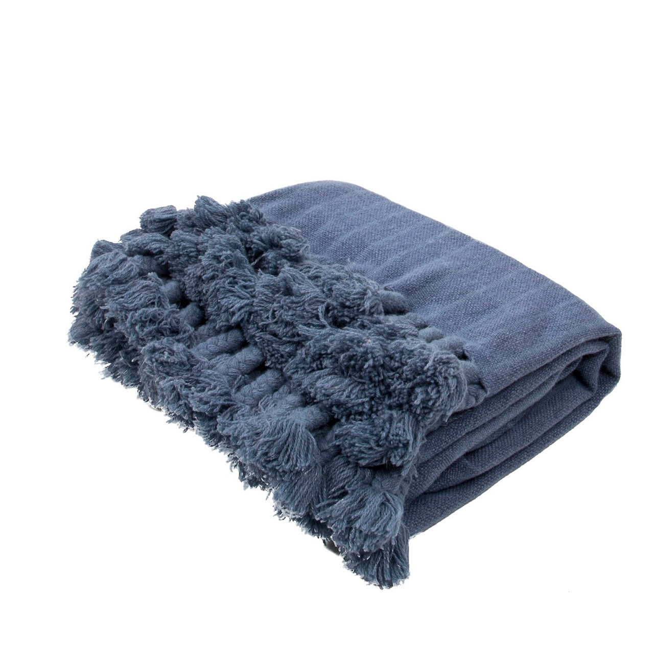 blue throw blanket with fringe