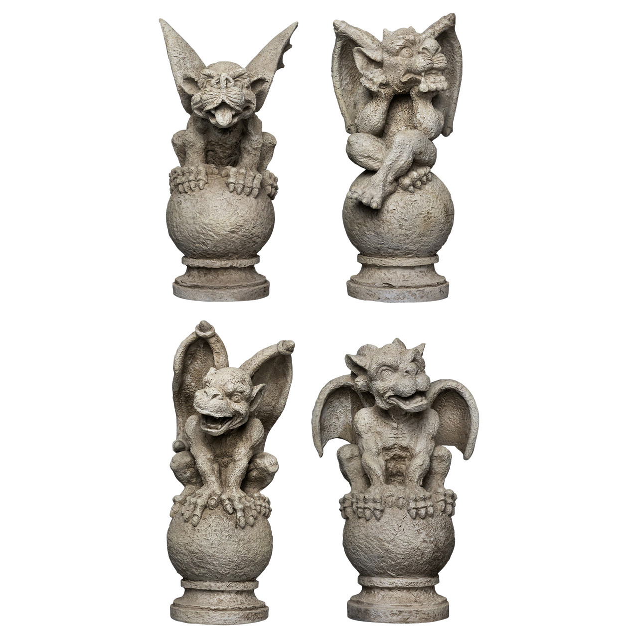 Set of 4 Gargoyles on Pedestals Outdoor Garden Statues 13" | Christmas ...