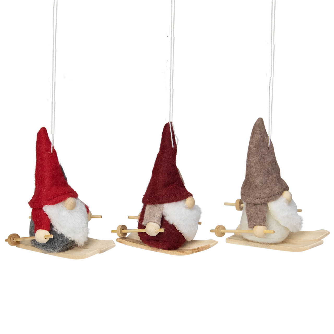 Northlight Set of 3 Decorative Red White and Gray Santa Gnome Hanging Christmas Ornaments 4.75