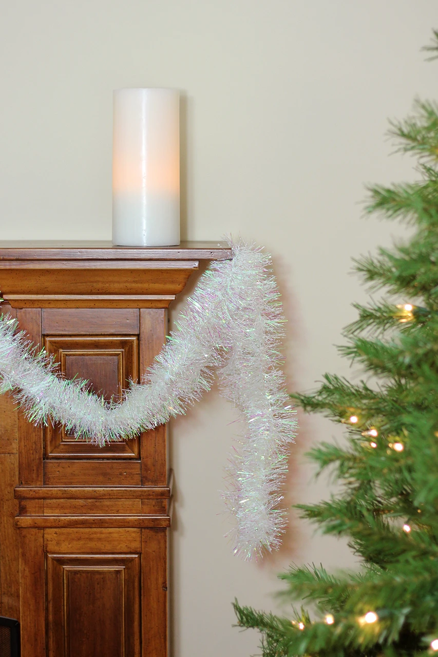 Lee Display Shiny White Tinsel Garland – 30 Feet Long, 3 Inches Wide, Christmas Holiday Decor