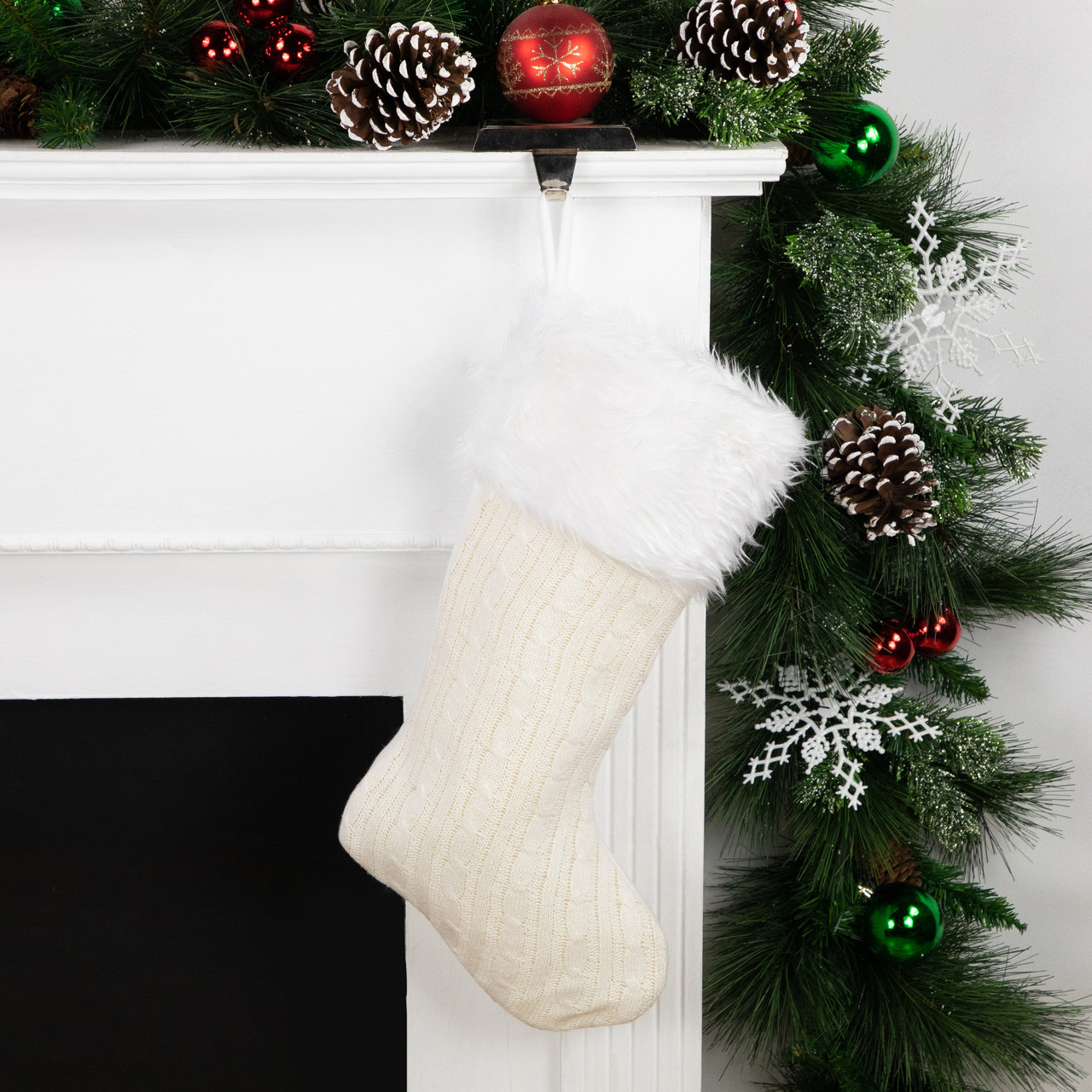 Handmade Precision-cut Cuff Christmas Stocking - Cream Green Arcadia Home main image 1