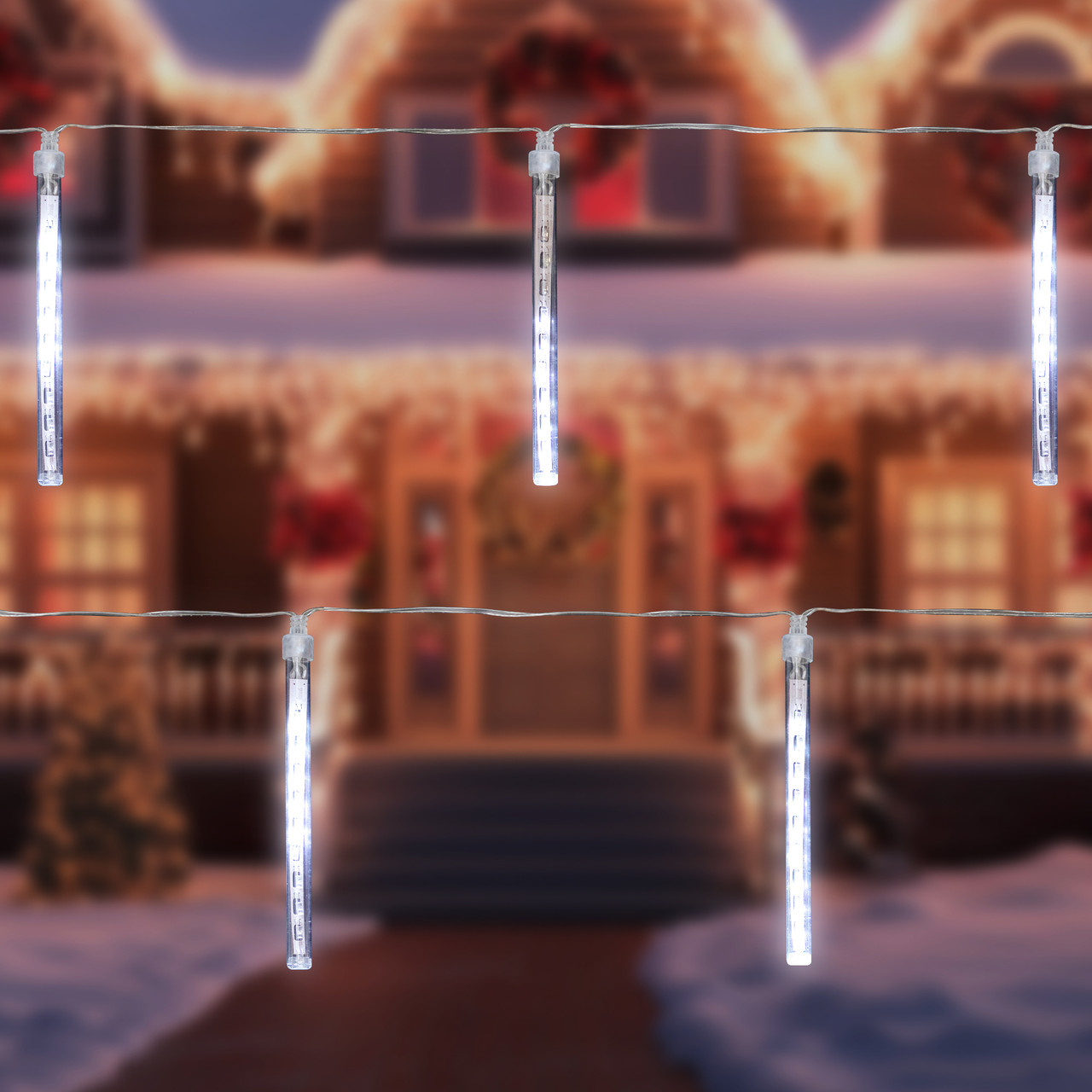 LED Dripping Icicle Christmas Tube Lights - White - 14.25' Clear
