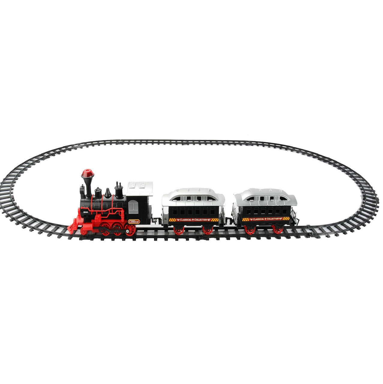 13-Piece Red & Black Battery Operated Lighted & Animated Train Set with ...