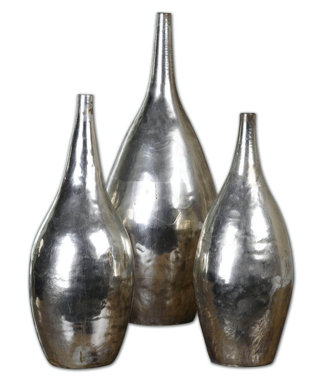 Set Of 3 Kiao Shiny Silver Plated Decorative Flower Vases With