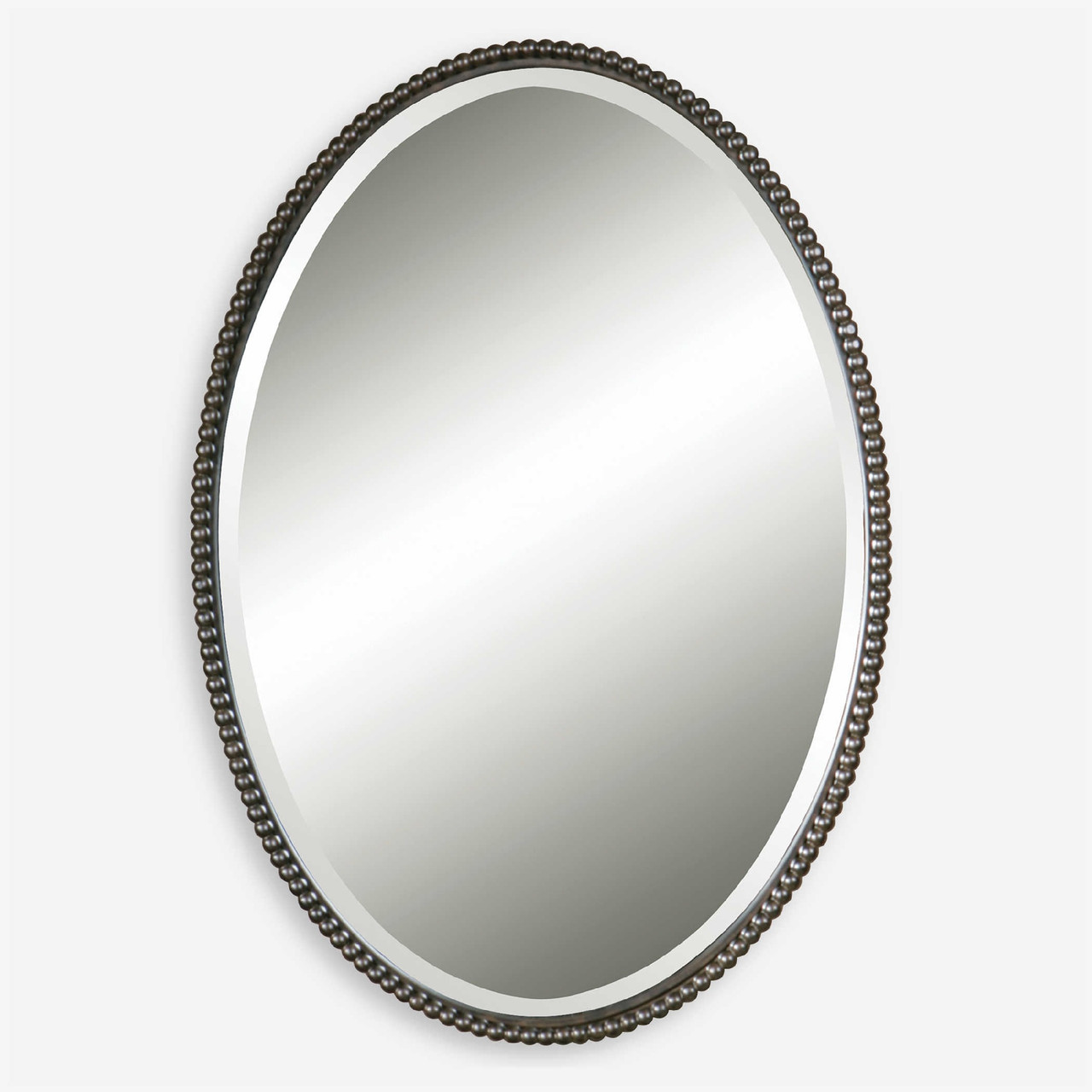 32 Hand Forged Oil Rubbed Bronze Beaded Oval Beveled Wall Mirror