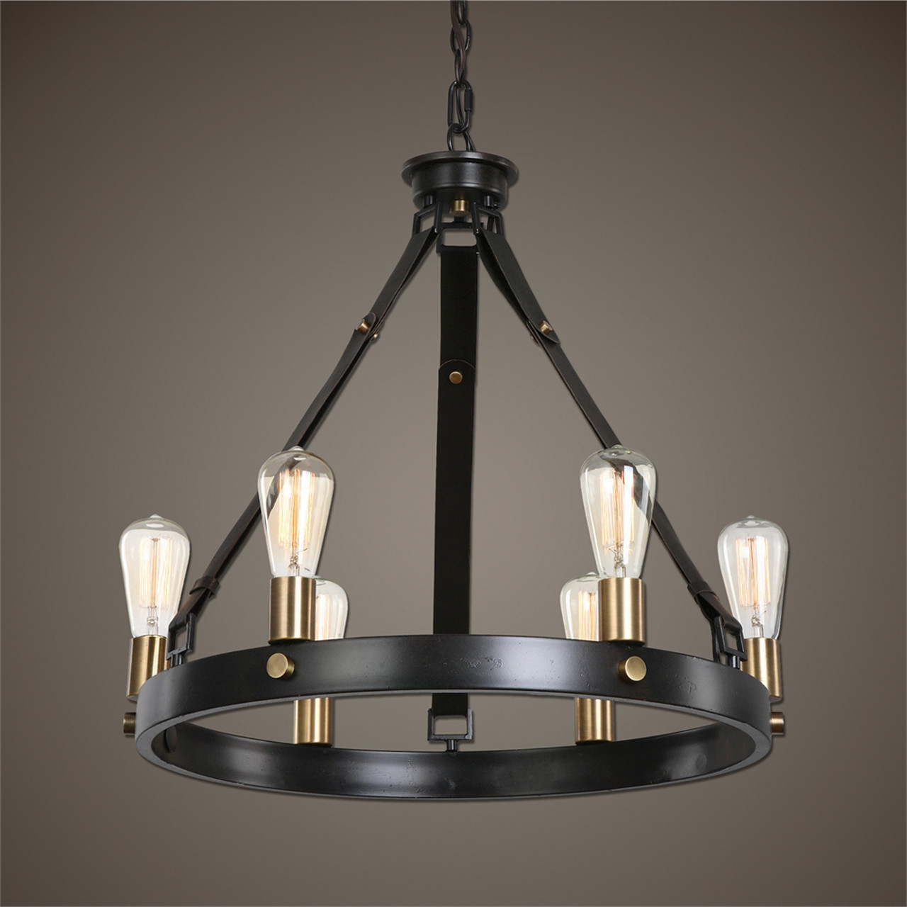 24 Black & Bronze Round Antique-Style 6-Light Hanging Chandelier