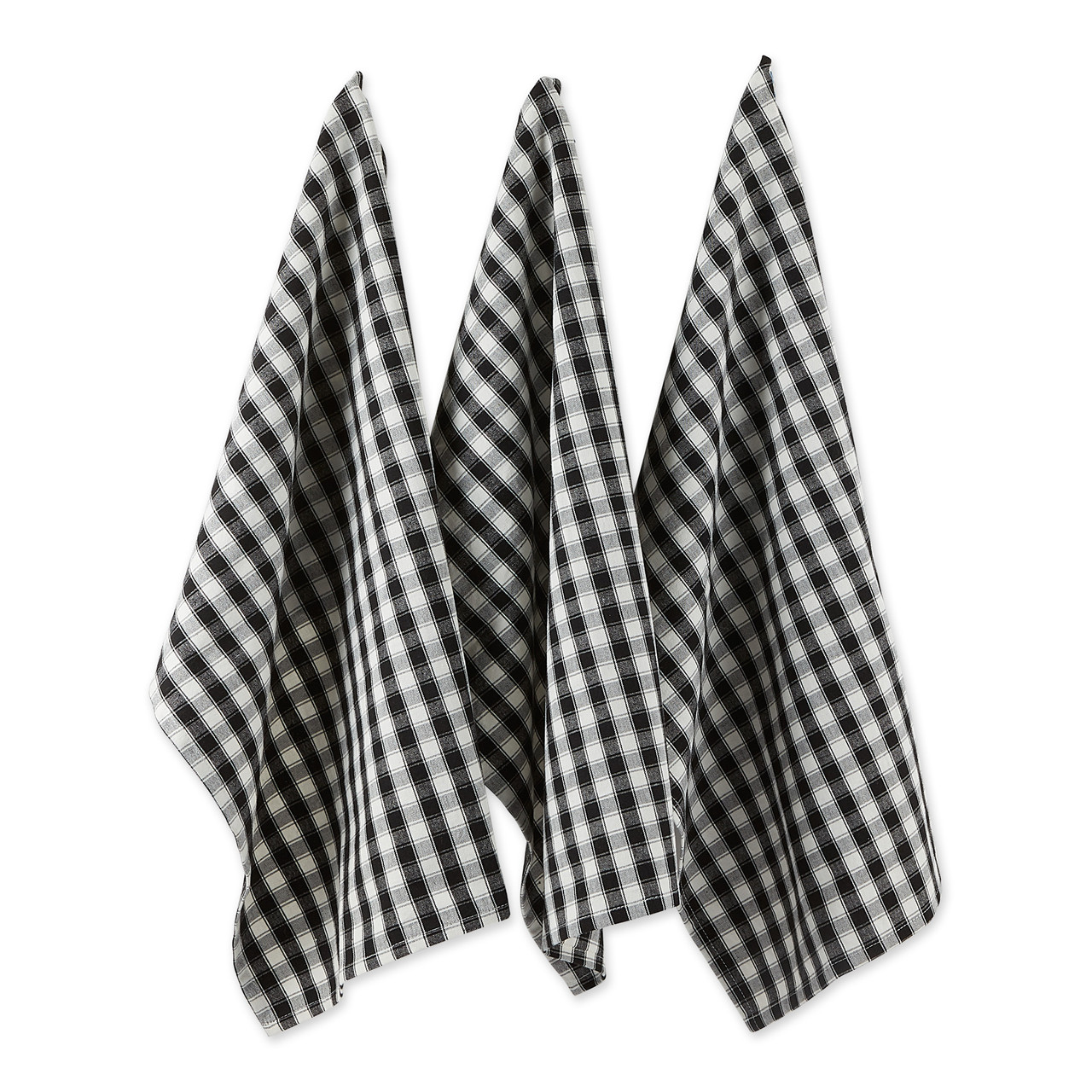 Set of 4 Black & White Windowpane Checkered Terry Dishtowels 15 x 26”