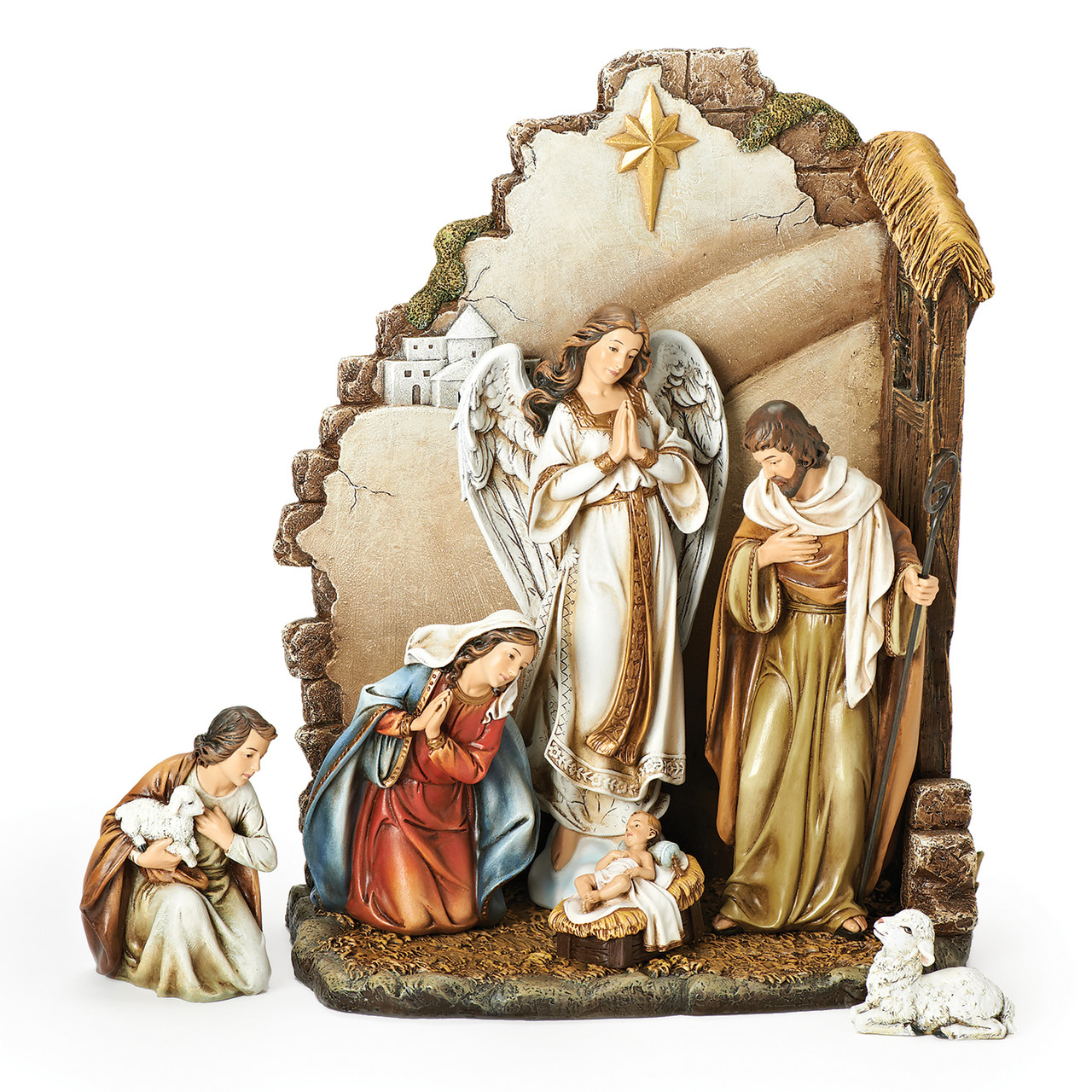 christmas nativity scene hand painted sculpted collectable table ornament  nativity sets for christmas indoor manger scene desktop ornament home  decorations for living room collection diy accessories 