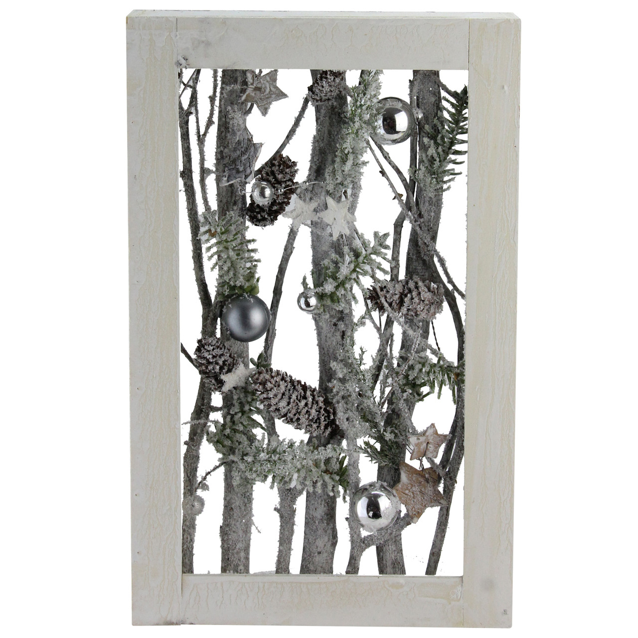 14 25 Decorated Standing Birch Branches In Wood Frame Table Or Wall Decoration Christmas Central