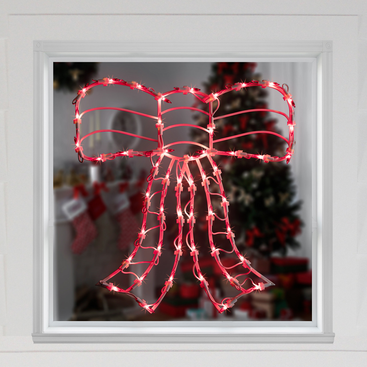 Lighted Bow Christmas Window Silhouette Decoration - 14