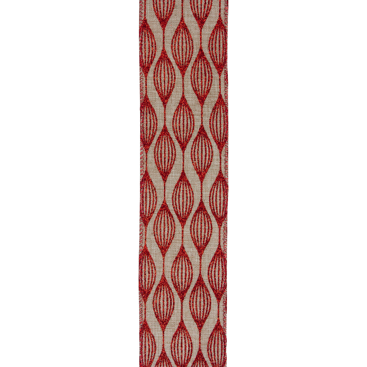 Northlight Faded Rustic Red and White Ikat Wired Christmas Craft Ribbon 2.5 x 120 Yards