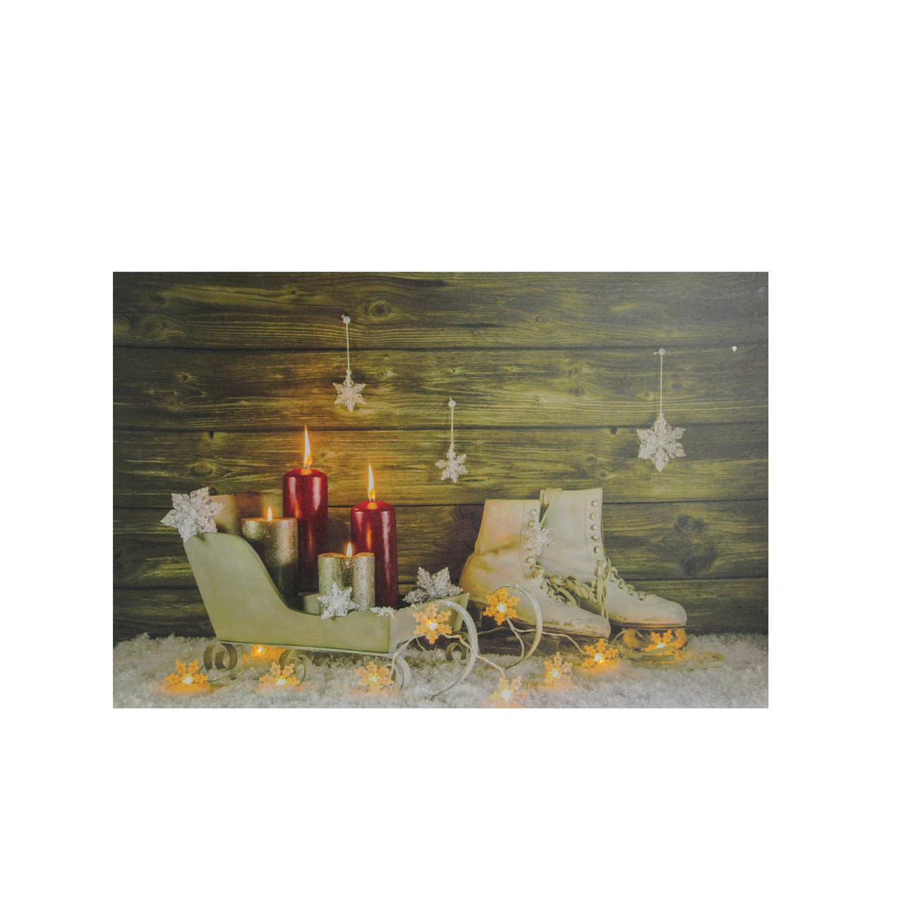 Small Led Lighted Candles Ice Skates Sleigh Christmas Canvas Wall Art 12 X 15 75 Christmas Central