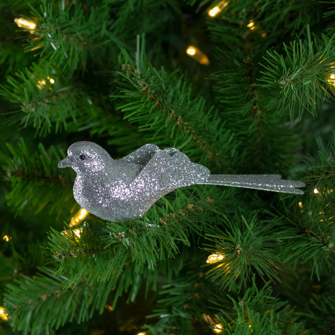 6” Silver Glittered Bird ClipOn Christmas Ornament Christmas Central
