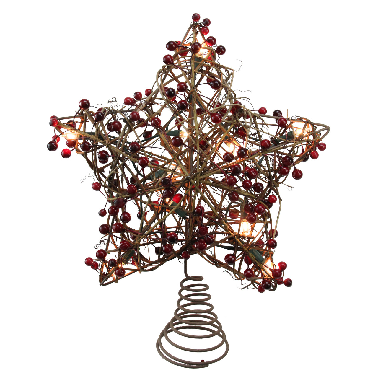 13 5 Brown Rattan With Red Berries Star Christmas Tree Topper Clear Lights Christmas Central