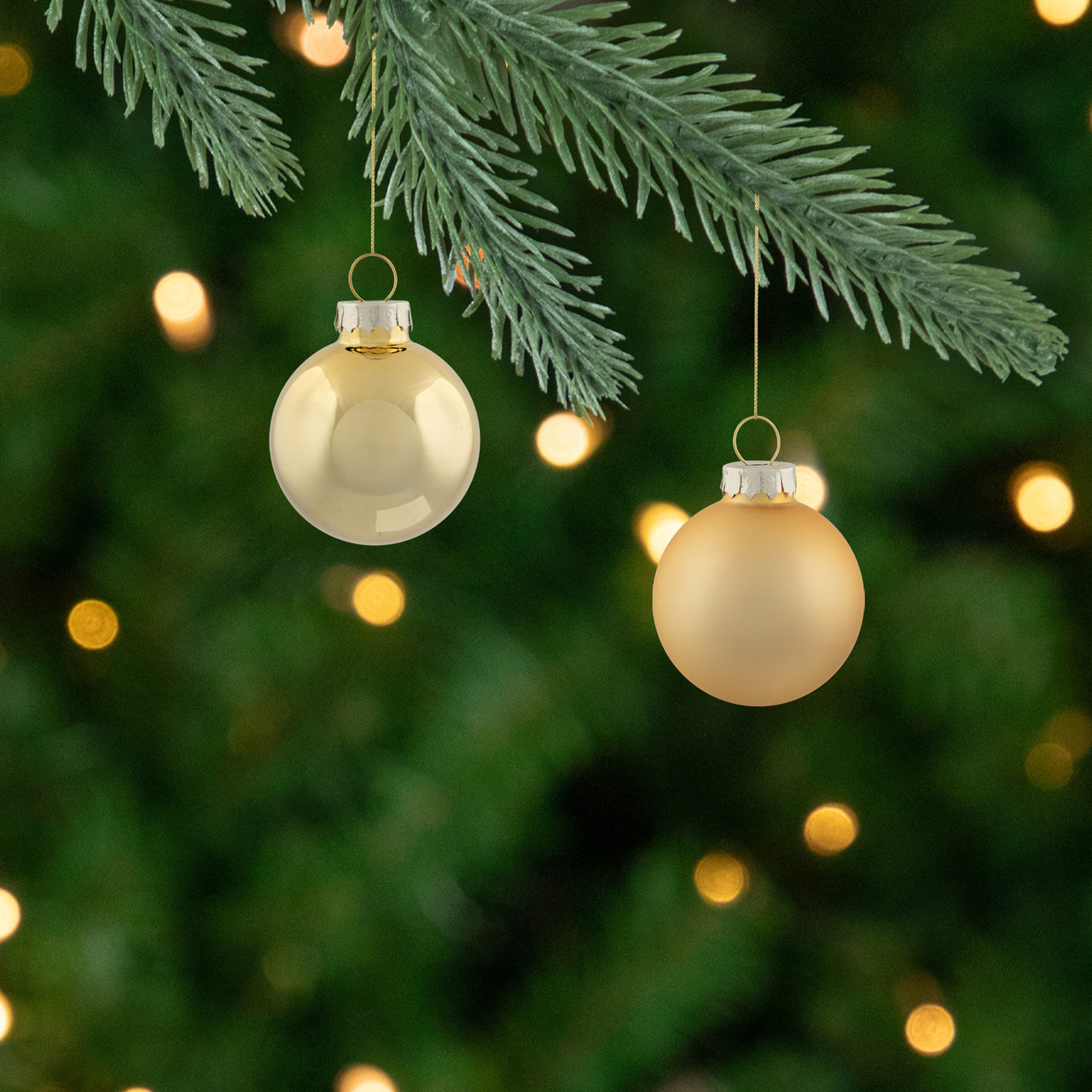 10ct Shiny Matte Champagne Gold Glass Ball Christmas Ornaments