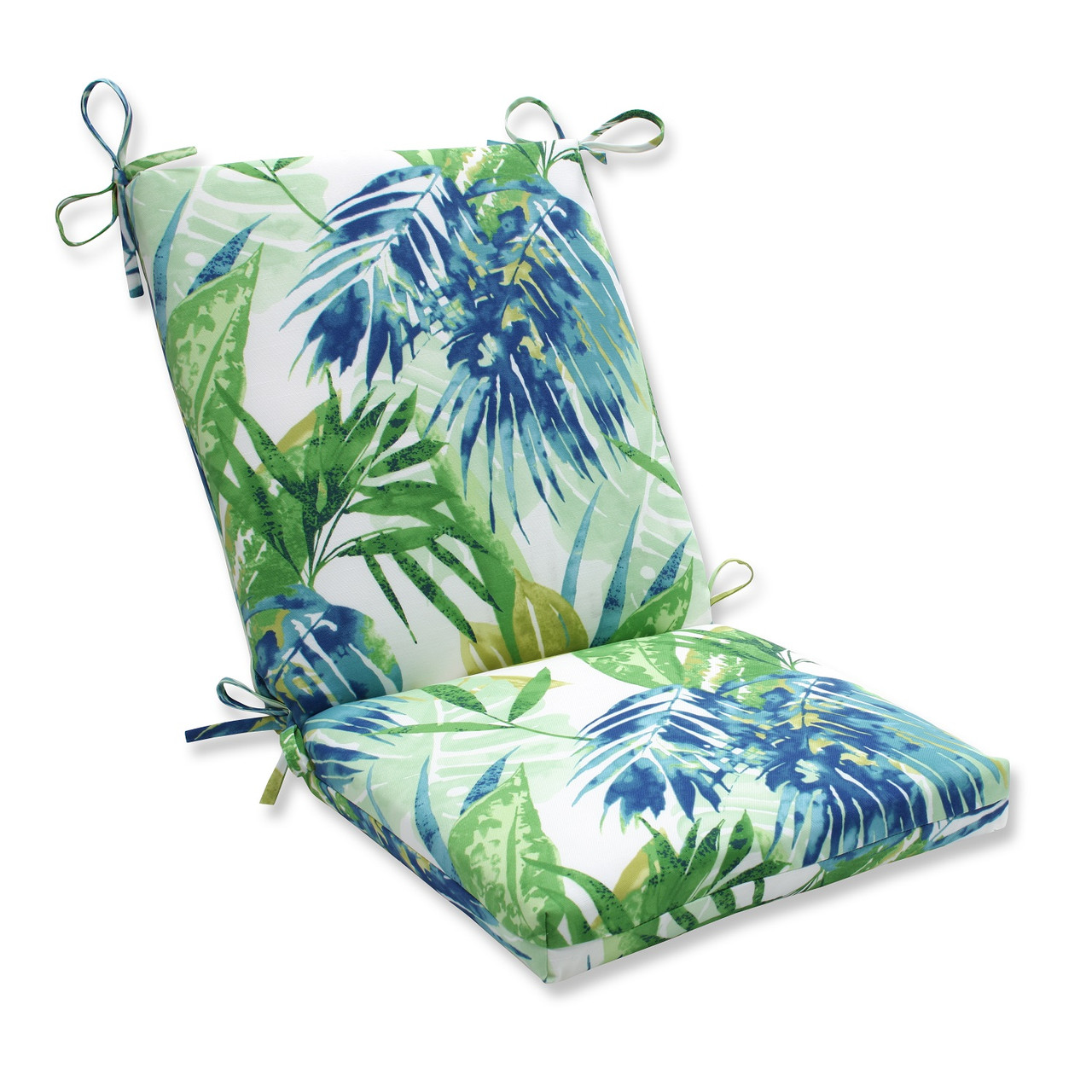Tropical Outdoor Patio Chair Cushion with Ties Blue