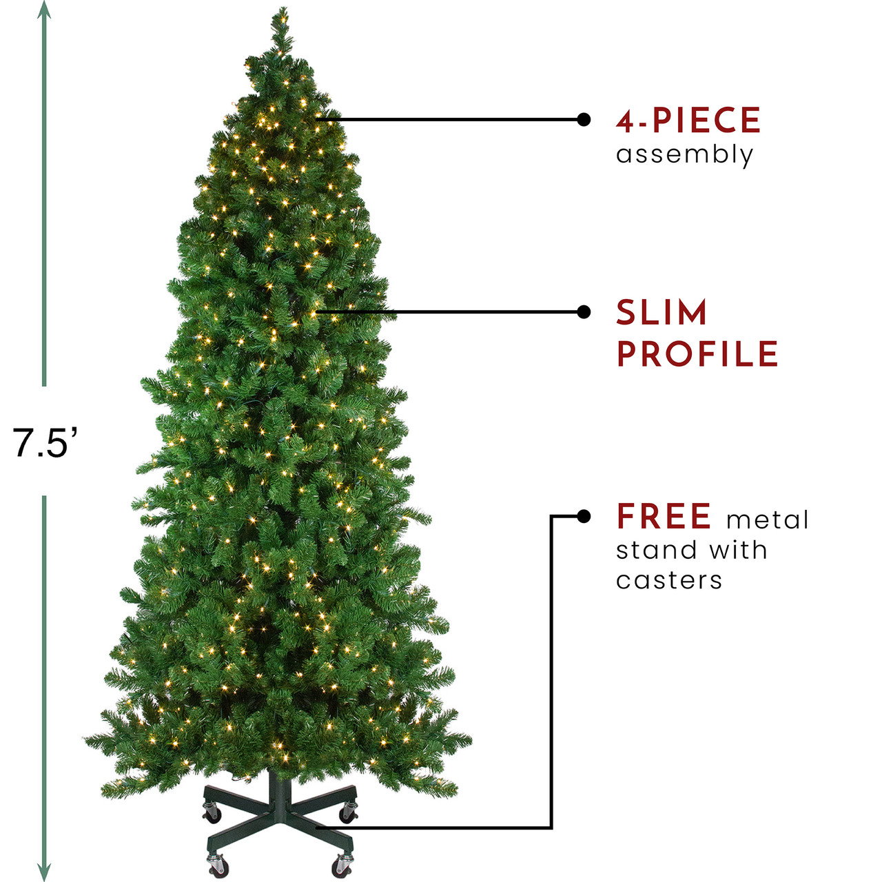 7.5' Pre-Lit Slim Olympia Pine Artificial Christmas Tree - Warm White ...