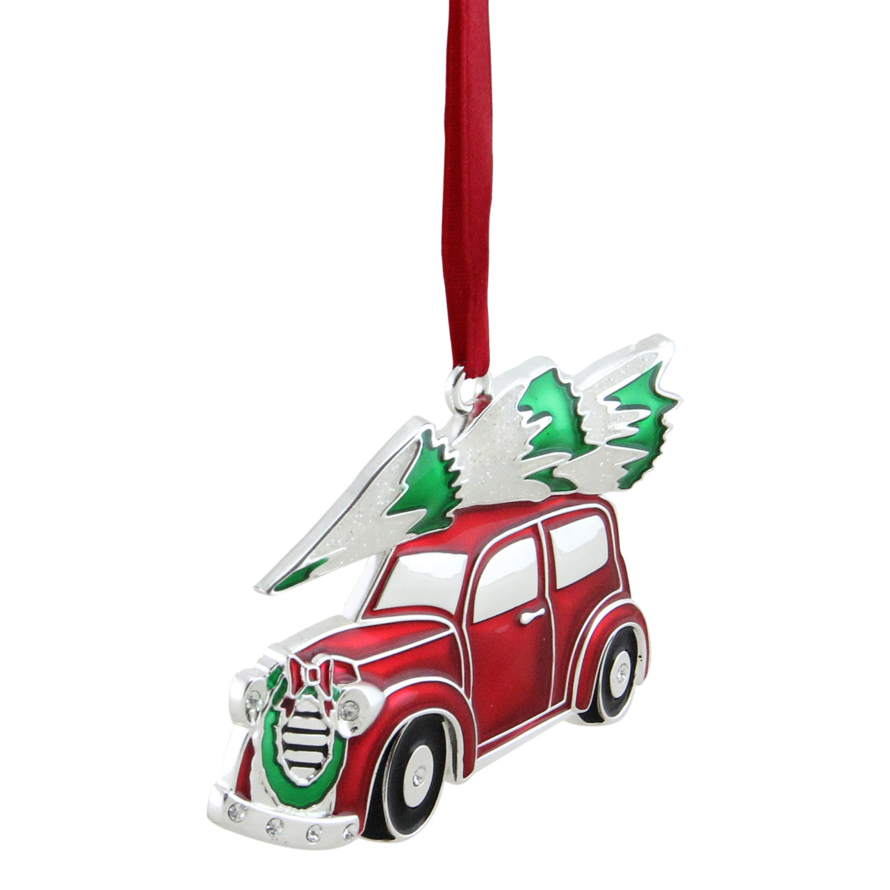 3.25” Red & White Car with Tree Christmas Ornament | Christmas Central