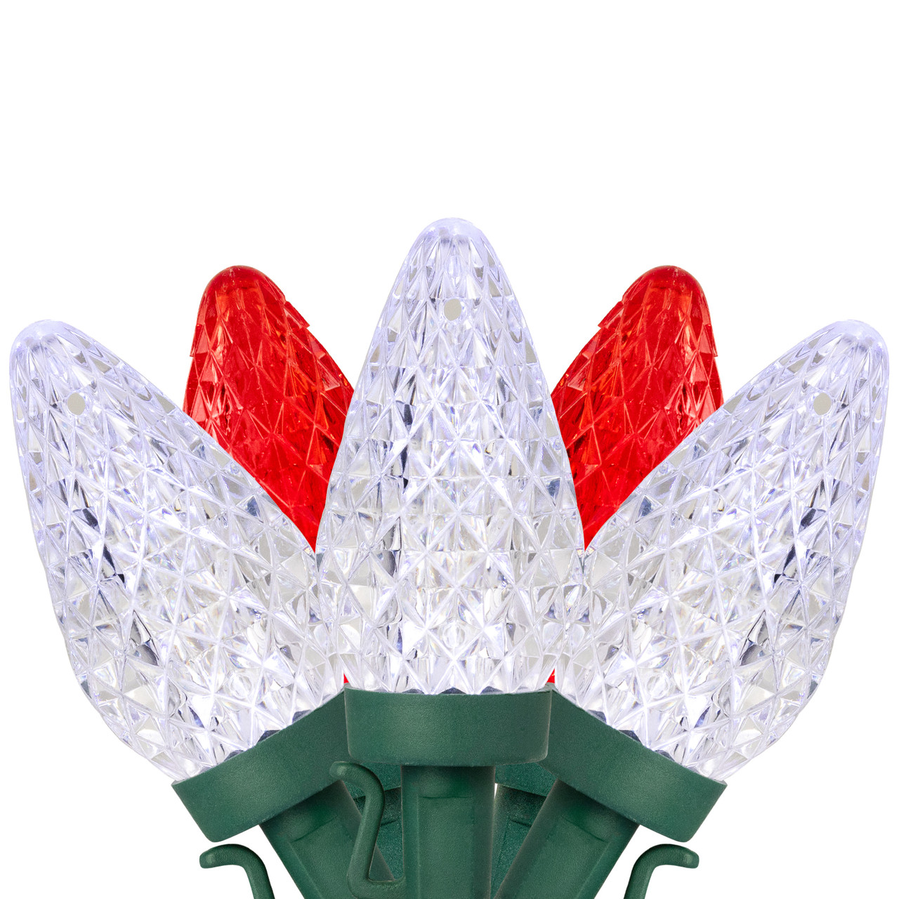 100Count Red & Pure White Faceted LED C9 Christmas Lights 66 ft