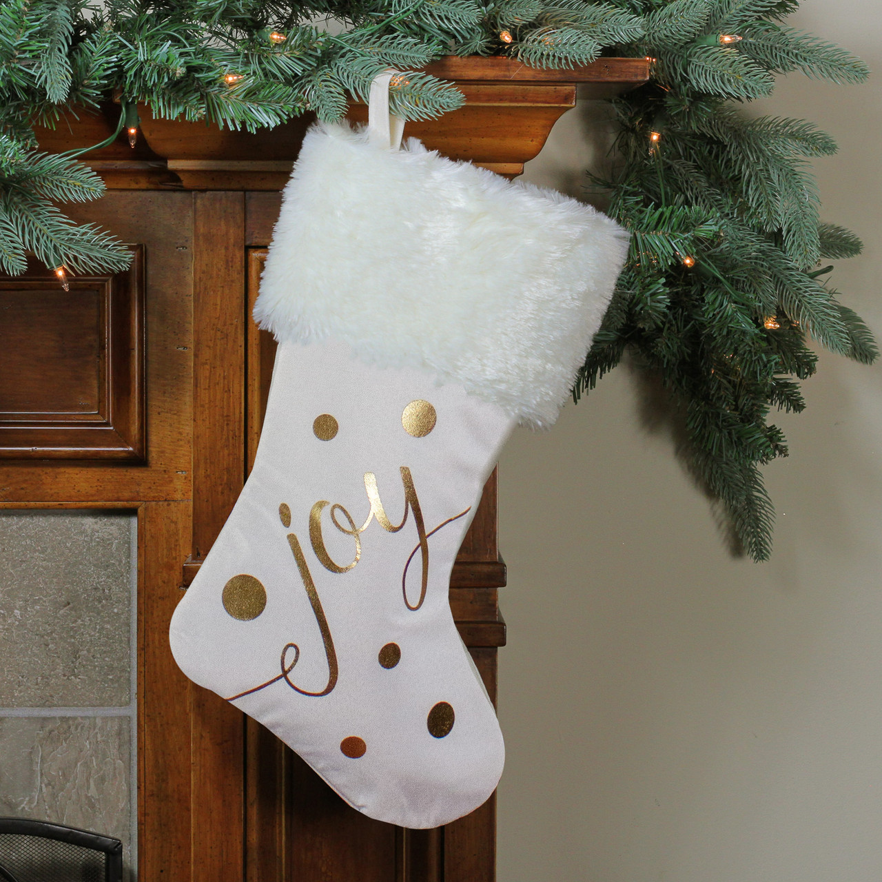 19 Ivory White Gold Joy Christmas Stocking With White Faux Fur Cuff Christmas Central