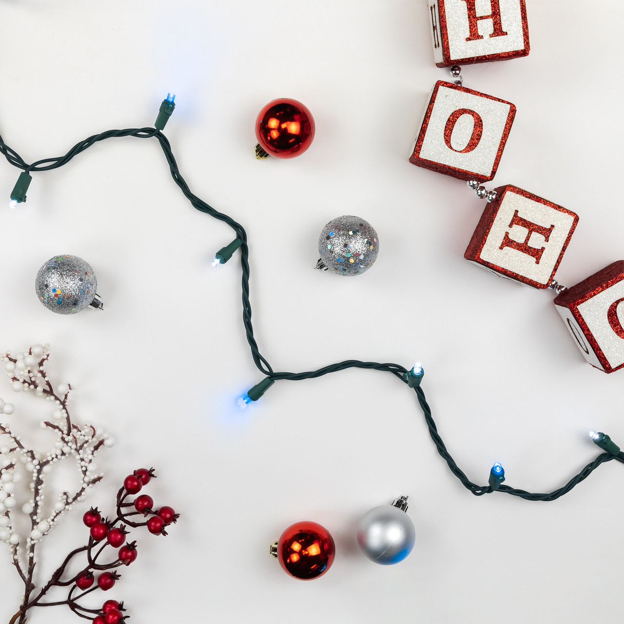 50ct Blue & White LED Wide Angle Mini Christmas Lights,16.25ft Green