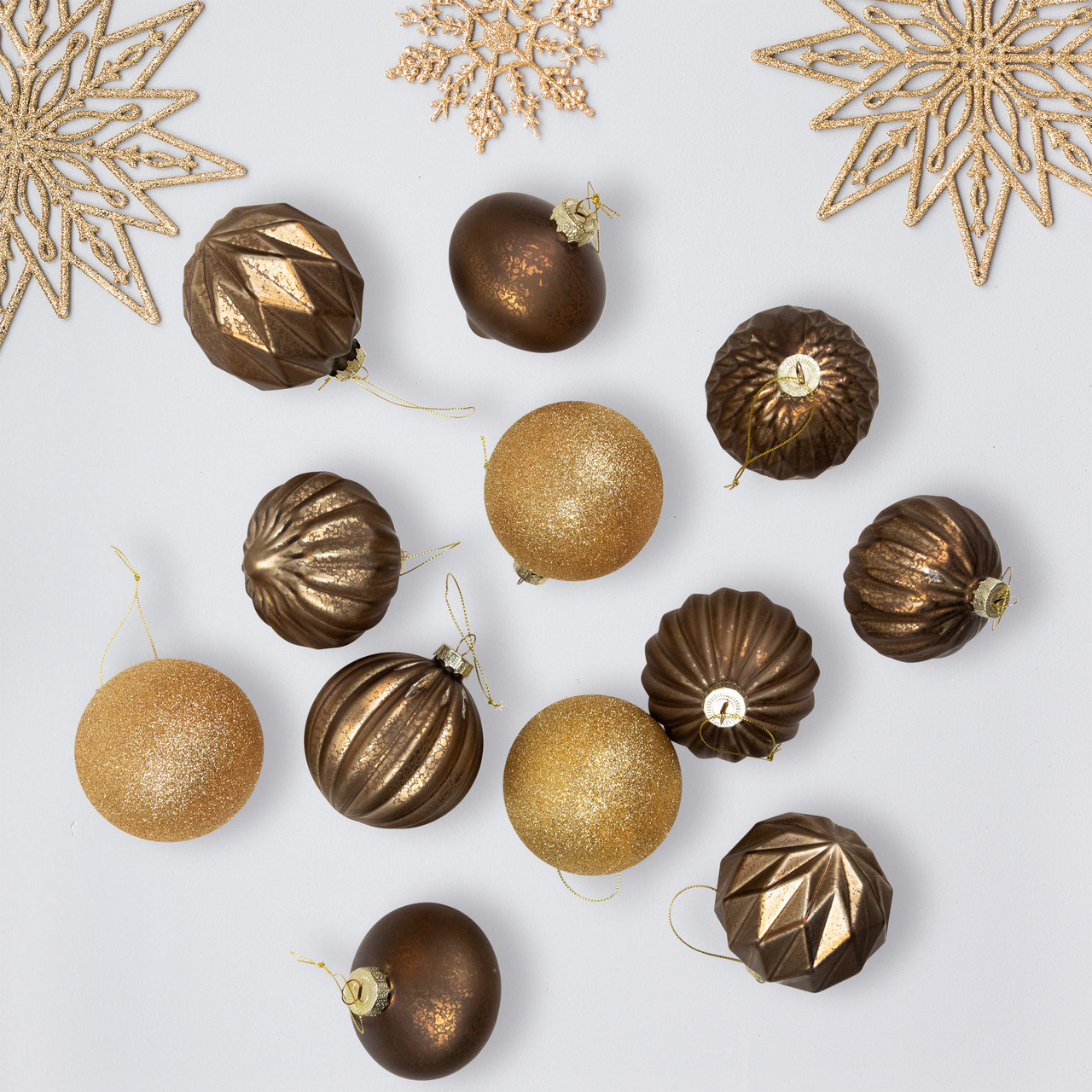 12ct Gold 3Finish Glass Christmas Ornaments 3.75" Christmas Central