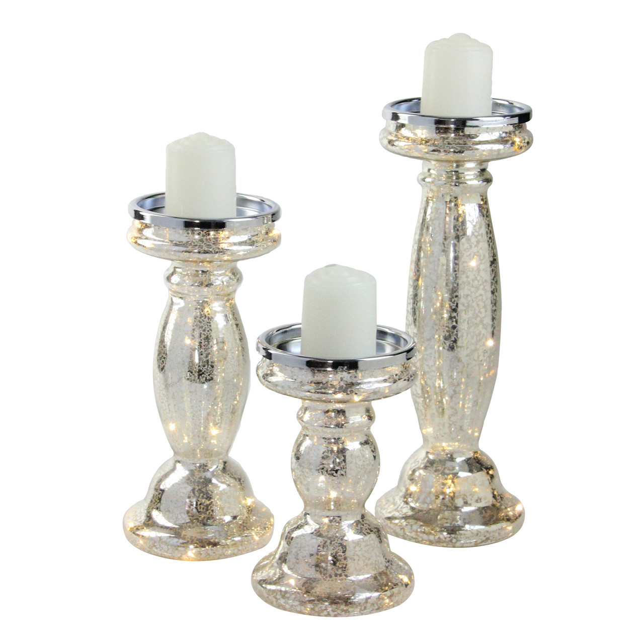 Set Of 3 Shiny Silver Pre Lit Votive Candle Holders With Remote Christmas Central