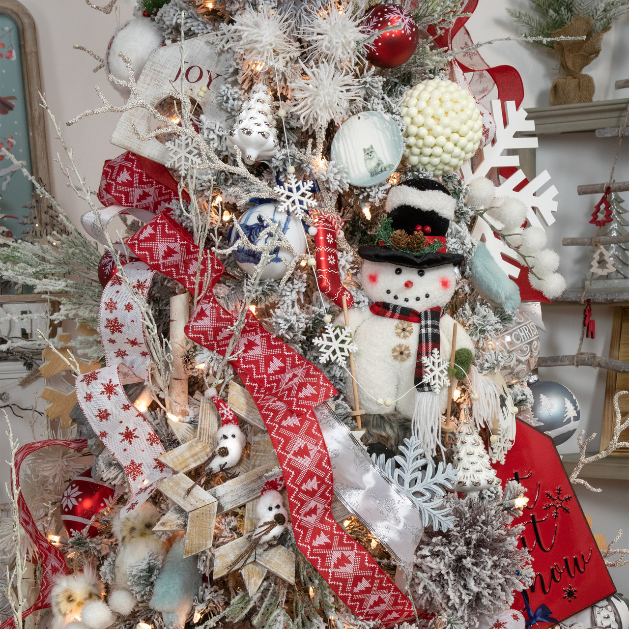 White Tree Topper / Christmas White Decorative Bow / Snowflakes