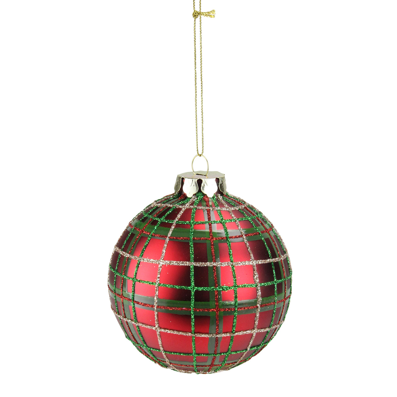 Boule De Noël Ancienne – Verre Clouté Or, Argent, Rouge, Vintage