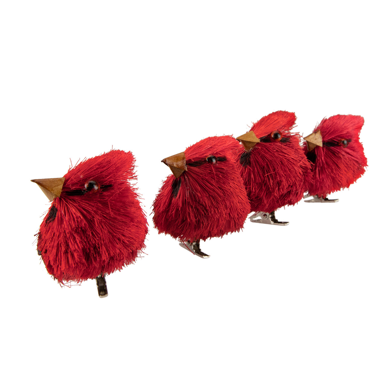 Set of 4 Red Cardinal ClipOn Sisal Christmas Bird Ornaments, 3.5