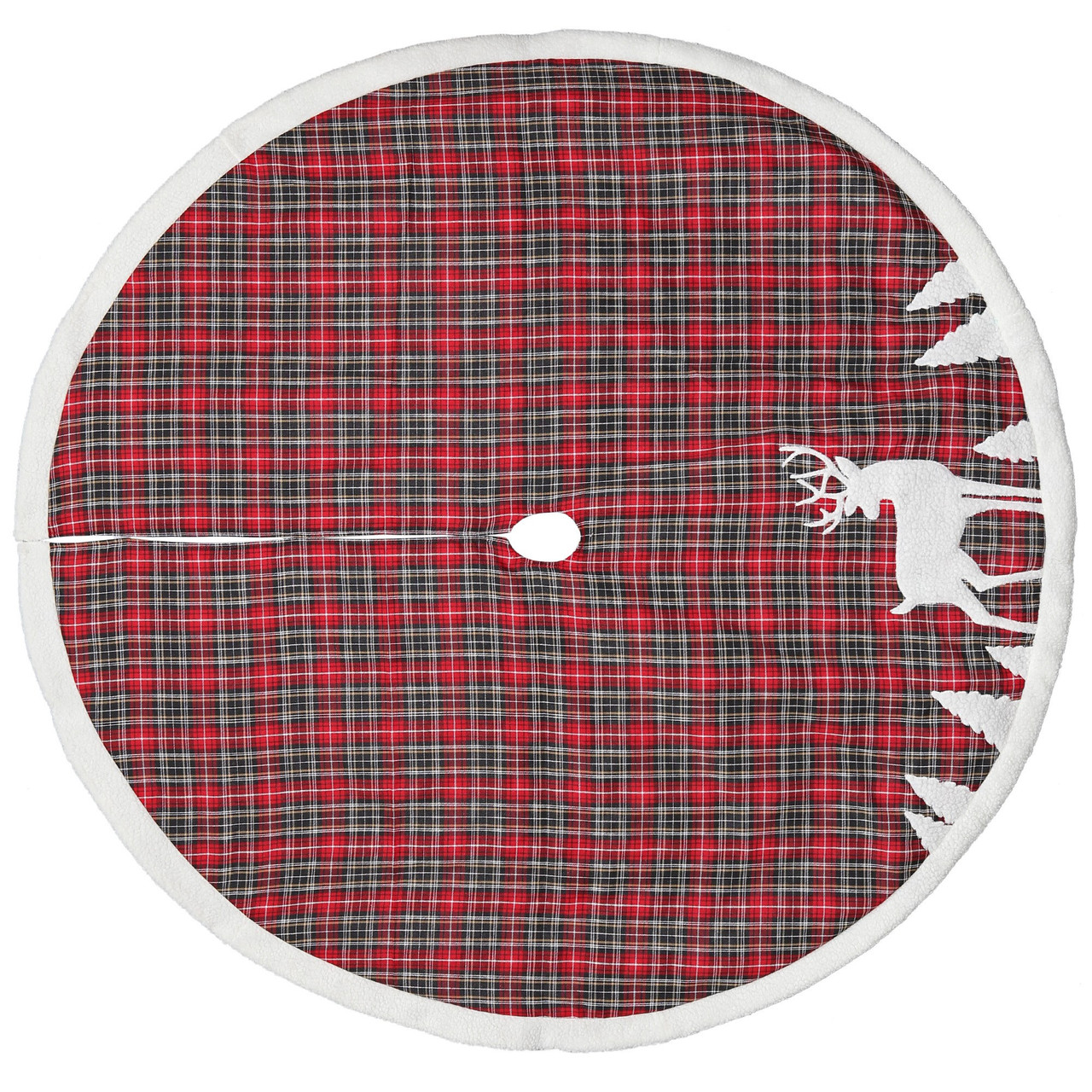 48 Red Black Plaid Deer Applique Christmas Tree Skirt