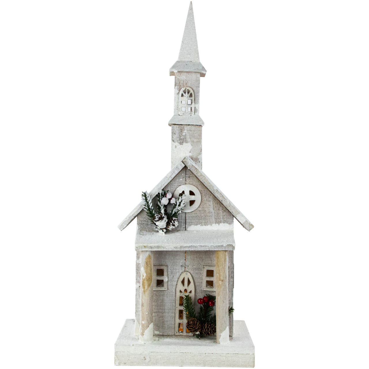 22" LED Lighted White Snowy Church Christmas Decoration Christmas Central