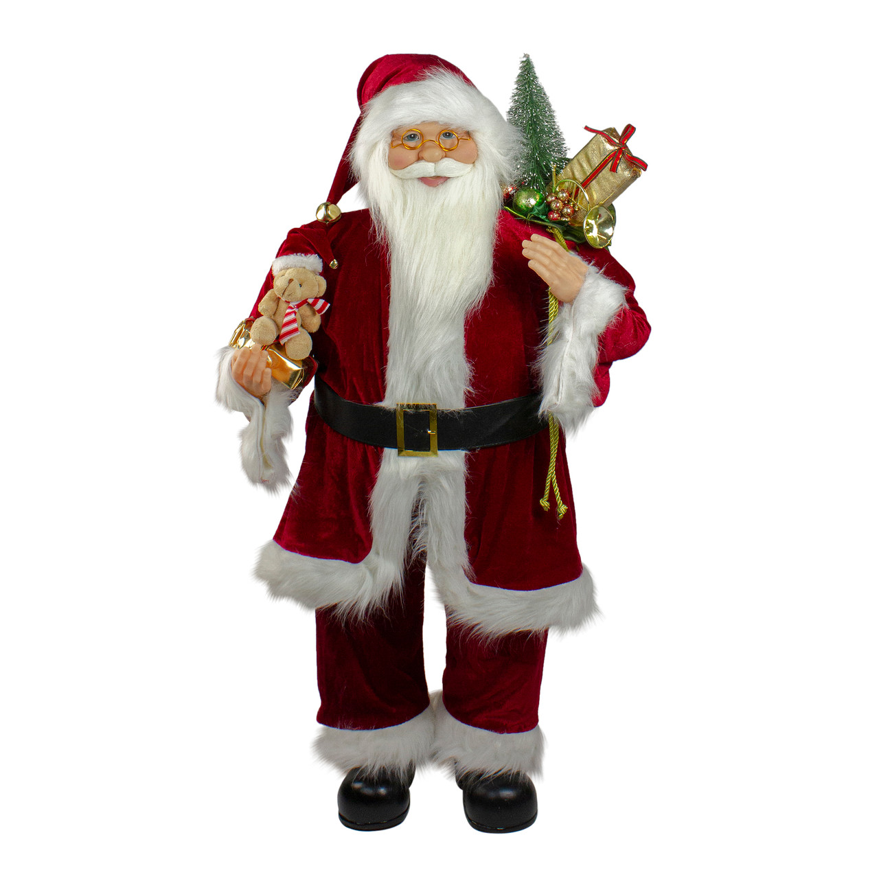 Santa Claus Christmas Figure with Teddy Bear & Gift Bag - 36