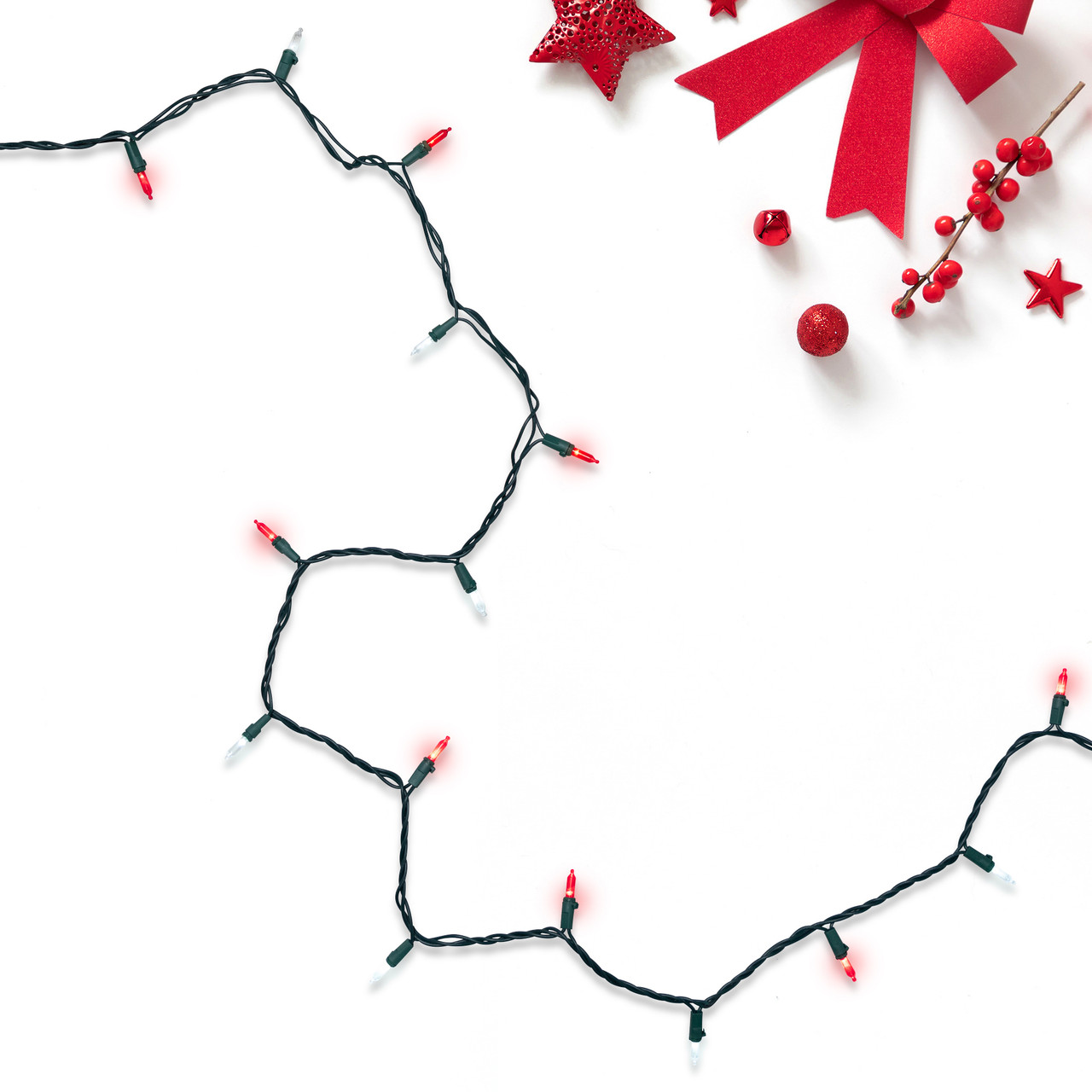 100Count Red & White LED Mini Christmas Lights Set, 33 ft Green Wire