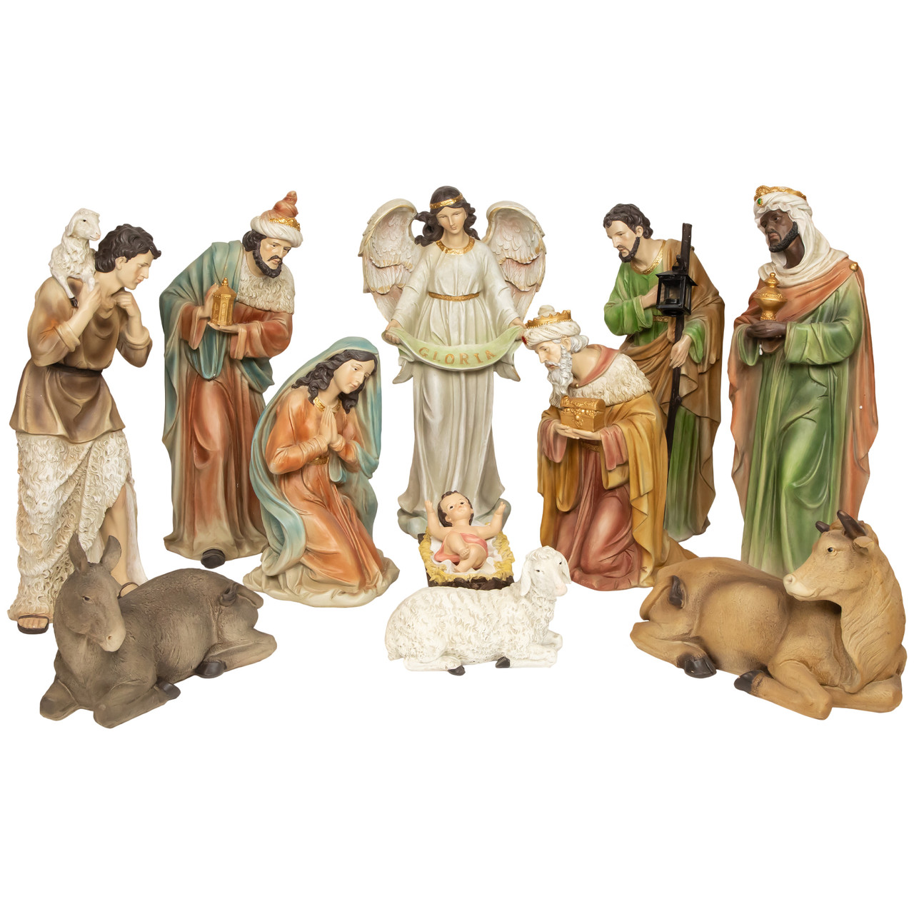 11Piece Brown & Ivory Large Tranquil Religious Christmas Nativity Set