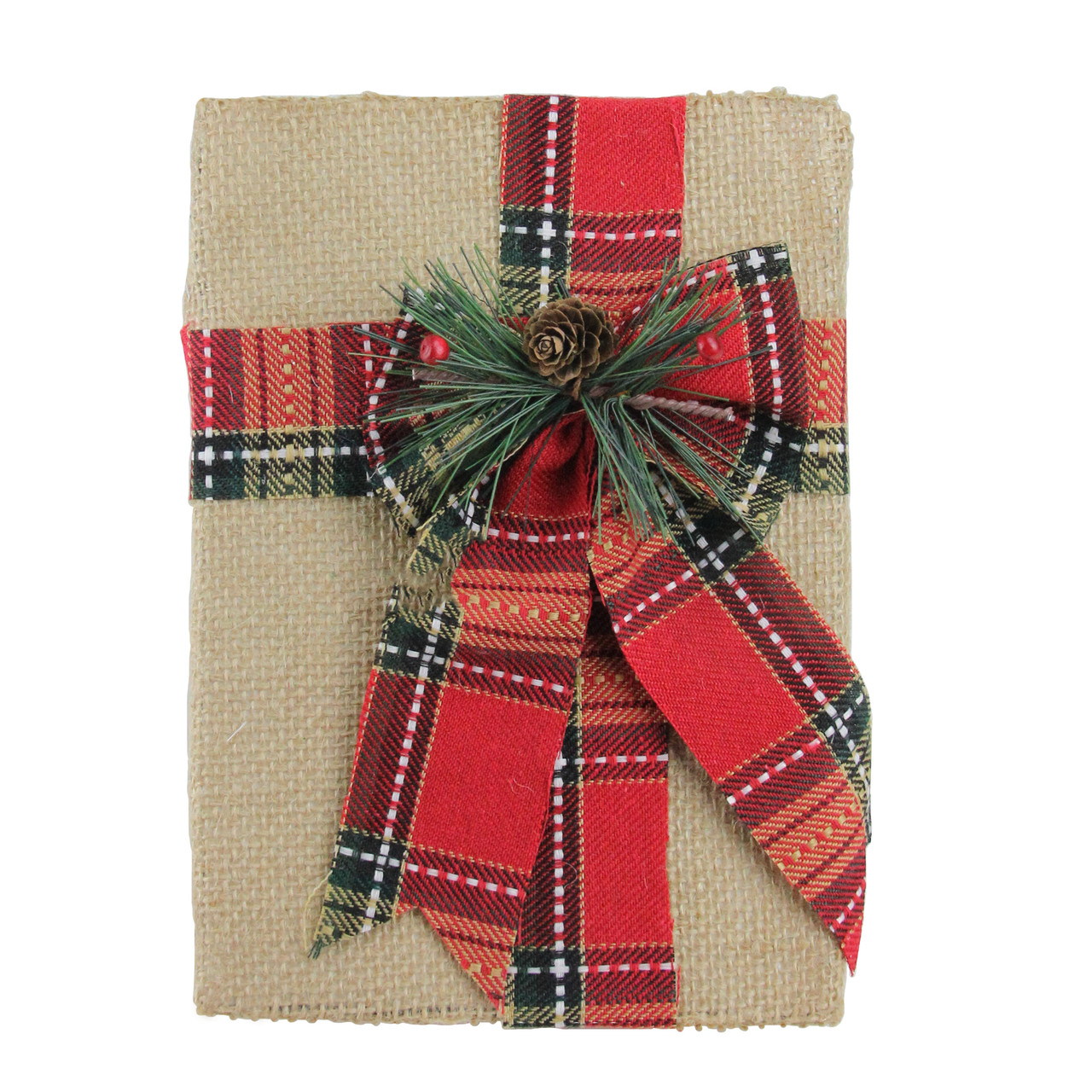 8 Holiday Moments Decorative Burlap Plaid Christmas Gift Box
