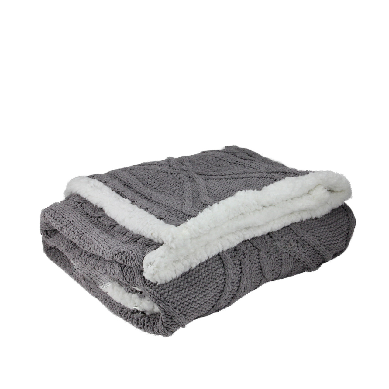 Gray White Cable Knit Plush Throw Blanket 50 X 60 Christmas