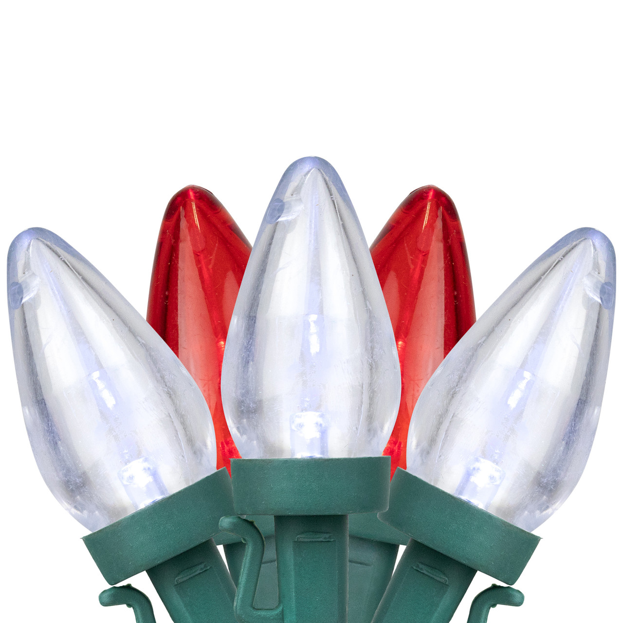 25ct Red & Pure White LED C7 Christmas Lights - 16ft Green Wire