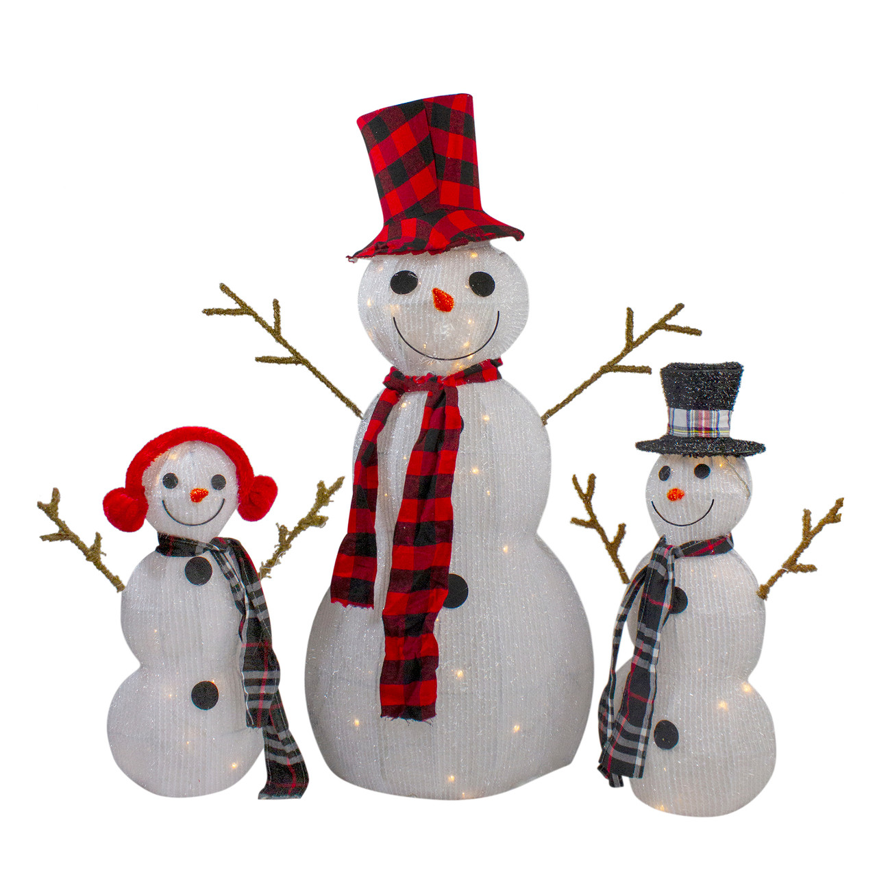 Set Of 3 Lighted Tinsel Snowman Family Christmas Outdoor