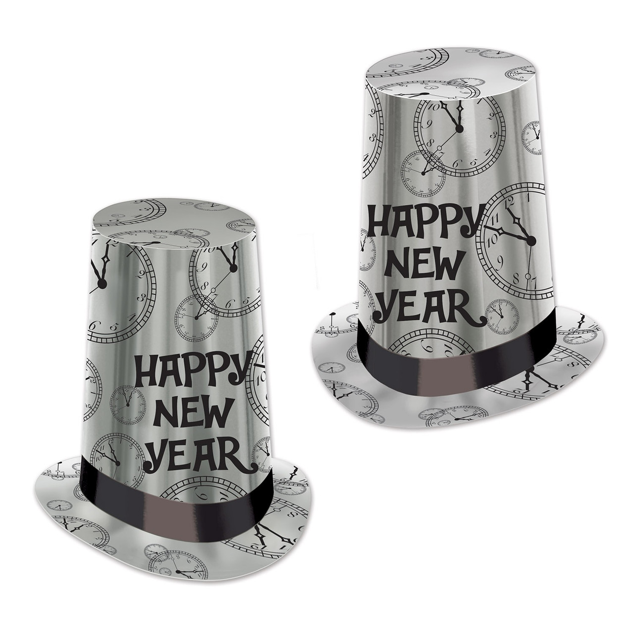 Club Pack of 25 Silver Happy New Year Super High Midnight Clock Party Hat  10