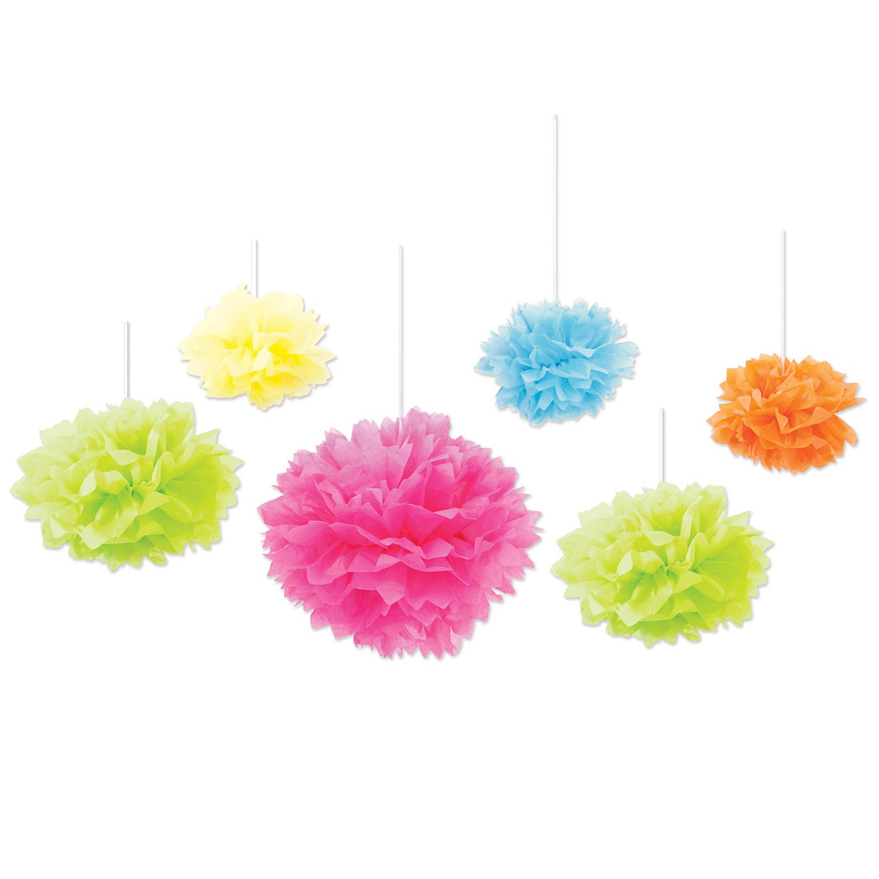 White Paper Tissue Fluffy Pom Pom Flower Balls - 12